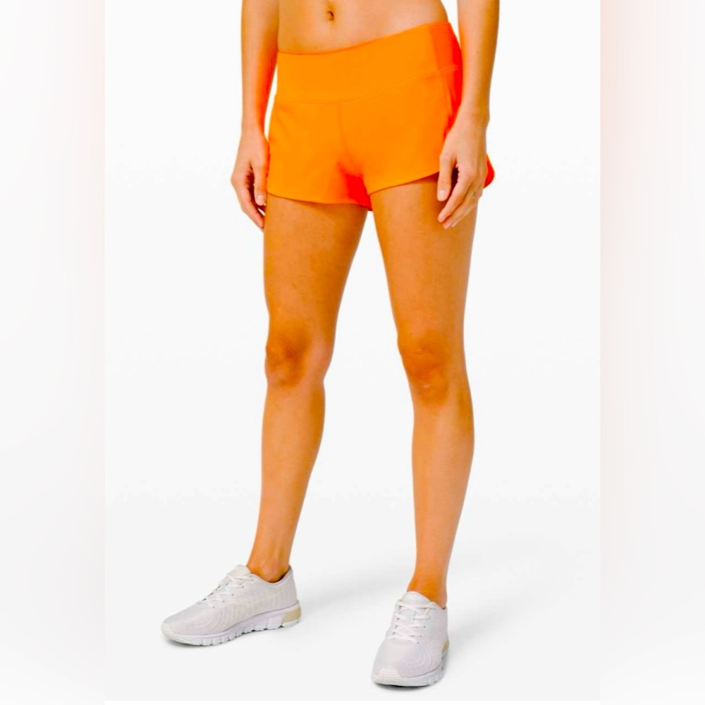 NWT Lululemon Speed Up Low Rise 2.5” Shorts Lined Highlighter Orange Size 12